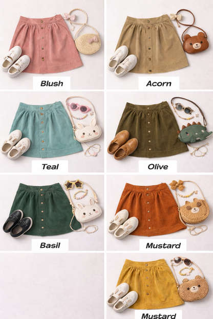 Oaklee Corduroy Button Up Skirt