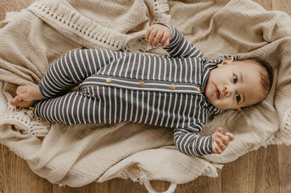 Jude Hooded Romper Striped Ribbed Cotton