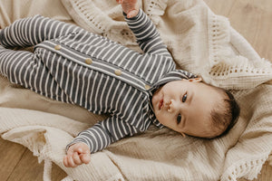 Jude Hooded Romper Striped Ribbed Cotton