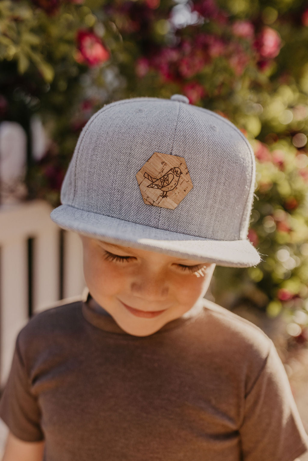 Flat Brim Snap Back Hat with Cork Patch